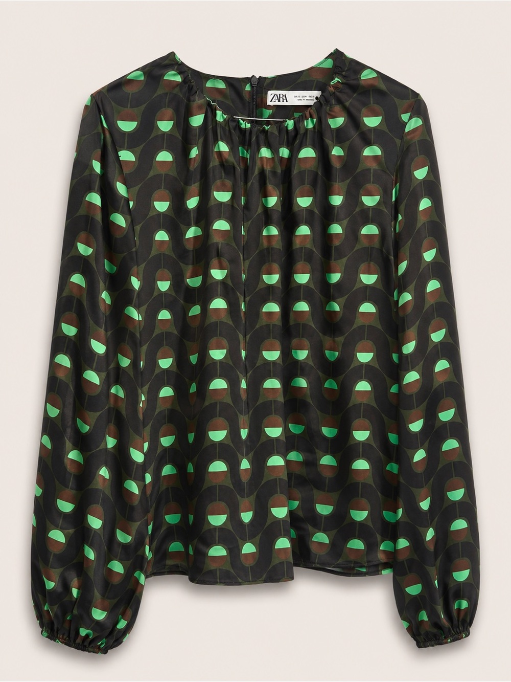 Zara Geometric Print Blouse Green & Brown Size M / Like New